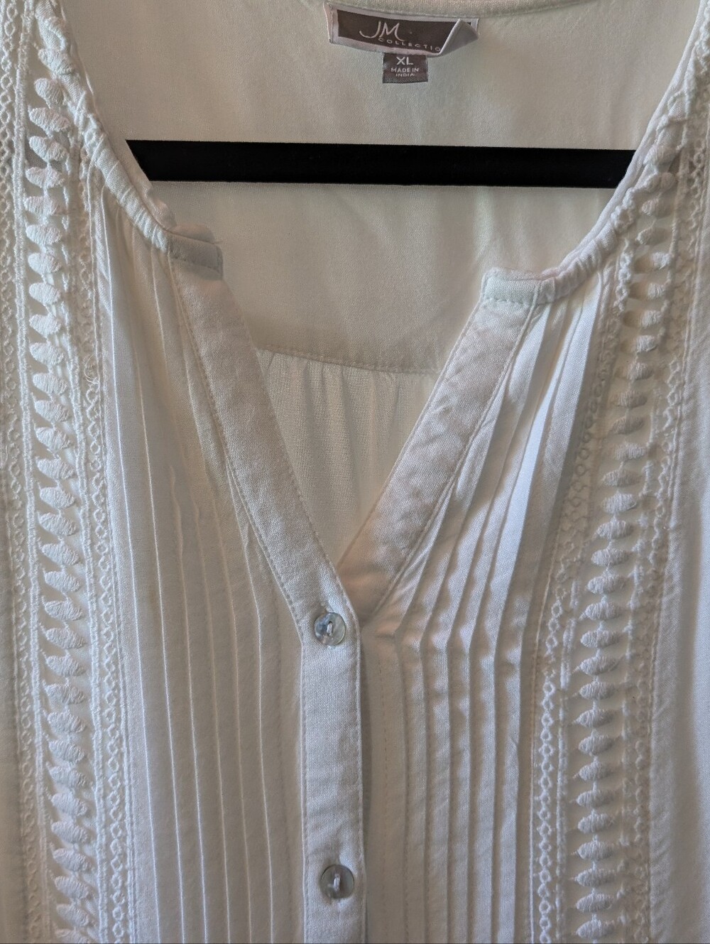 JM Collection White Pintuck Button-Front Blouse - Picture 2 of 5